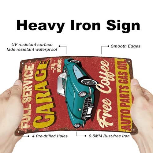 SUPERDANT Full Service Garage Tin Sign Garage Metal Tin Sign Free Coffee Metal Signs 24 Hours Car Service Signs for Man Cave Cafe Bars Pubs Shop Funny Retro Wall Decoration - Image 3