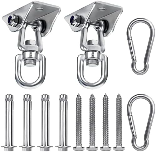 BELLE VOUS Heavy Duty Swing Hangers (2 Pack) - Stainless Steel 360 Degree Rotating Swivel Hooks with Screws - 400kg / 881lb Capacity for Concrete Wooden Sets, Yoga Hammock Chair, Sandbag Swing Sets