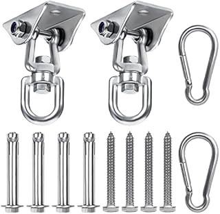 BELLE VOUS Heavy Duty Swing Hangers (2 Pack) - Stainless Steel 360 Degree Rotating Swivel Hooks with Screws - 400kg / 881lb Capacity for Concrete Wooden Sets, Yoga Hammock Chair, Sandbag Swing Sets