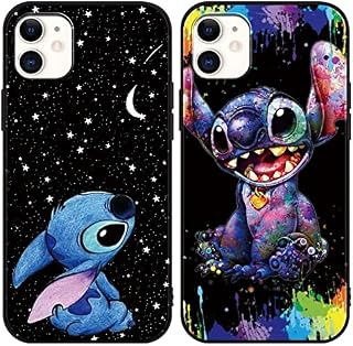 Omyzo [2 pieces] Phone Case for iPhone 11 6,1",Cute Cartoon Stitch Character Fun Unique Kawaii Anime Pattern Shockproof Soft TPU Bumper Protective Balck Cover Black