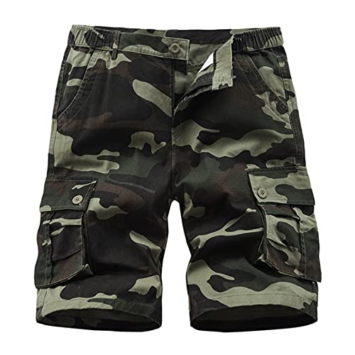 APTRO Mens Cargo Shorts Combat Casual Cotton Shorts with Multi Pockets Workwear Camo Green CS05 32
