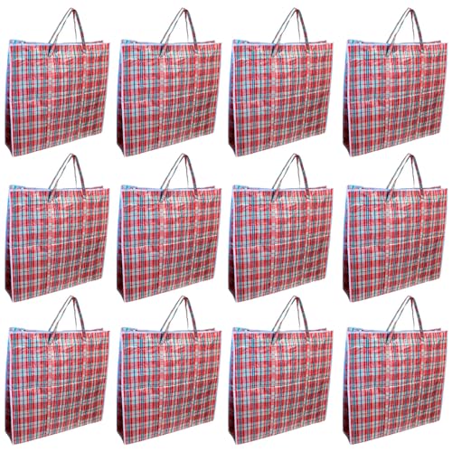 Tradineur - Pack de 12 Bolsas plásticas de Rafia - Incluye Cremallera y Asas - Reutilizable, mudanzas, Almacenamiento de Ropa, Mantas - 50 x 50 x 20 cm - Color Aleatorio