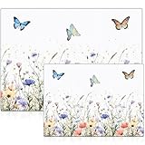 LemonRoad 2 Pcs Tempered Glass Cutting Board for Kitchen Counter, Flower Butterfly Decorative Cutting Board, Heat Resistant, with Anti-slip Feet, Large and Small 12''x16'' & 8''x12'', Dishwasher Safe