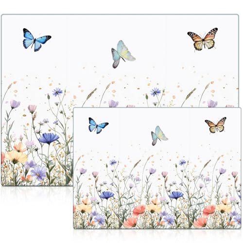 LemonRoad 2 Pcs Glass Cutting Boards, 12" x 16" & 8" x 12", Flower