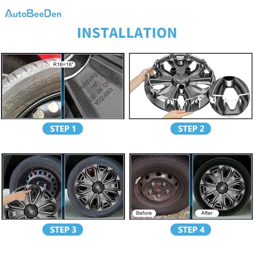AutoBeeDen 4-Pack Hubcaps Wheel Covers Compatible with Ford Transit 150/250 / 350, 2015 2016 2017 2018 2019 2020 2021 2022 2023 2024, 16", 5 Y Spok, Standard Leg (Black Color) by AutoBeeDen - Image 6