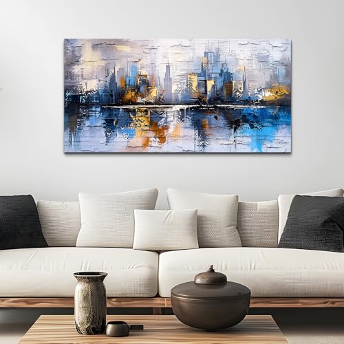 KELIYUAN Abstract Canvas Wall Art Painting Yellow Blue Mural Abstract Wall Decoration Bedroom Office Urban Print Painting Graffiti Art For Wall Decor Bathroom Living Room Home Decoration 20x40 In