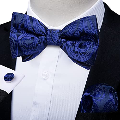 Image of DiBanGu Paisley Pre-Tied Bow Ties for Men Silk Adjustable Bowtie and Pocket Square Cufflinks for Wedding Party