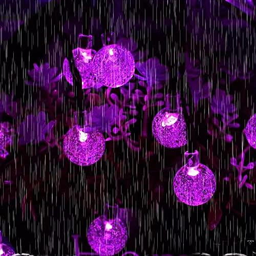 EXF 2-Pack Total 100 Crystal Globe Solar Christmas Lights Outdoor Durable & Bright Solar Powered Patio Lights Waterproof 8 Modes Solar LED String Lights for Garden Gazebo Tree (Purple)
