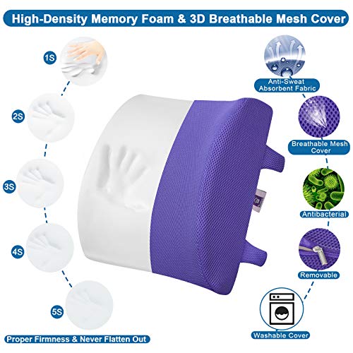 Lovehome Lumbar Support Pillow For Chair And Car, Back Support For Office Chair Memory Foam Cushion With Mesh Cover For Back Pain Relief -Violet #TOP2
