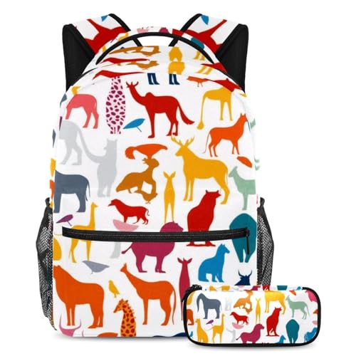 Cartable silhouette d'animal coloré avec sac à dos et trousse pour ados