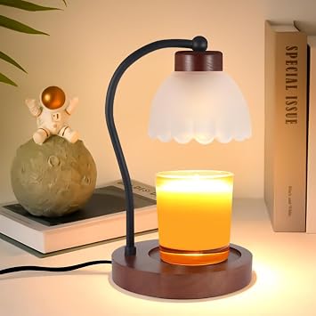 mocosa Electric Candle Warmer with 2 Bulbs Wax Warmer for Jars of Yankee Candles Adjustable Light for House Warming Odour Removal and Home Decoration Candle lamp B-White Glass