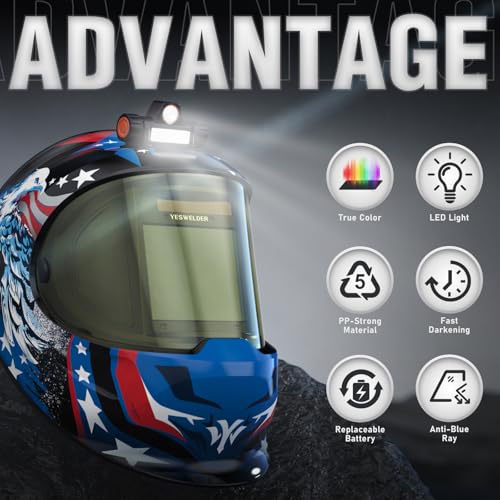 Image of YESWELDER Auto Darkening Welding Helmet with SIDE VIEW and LED, 180 Panoramic View, 1 /1 /1 /1 True Color Solar Powered Welder Hood, Wide Shade 3 /5-9 /9-13 Welder Mask for TIG MIG ARC CUT and GRIND
