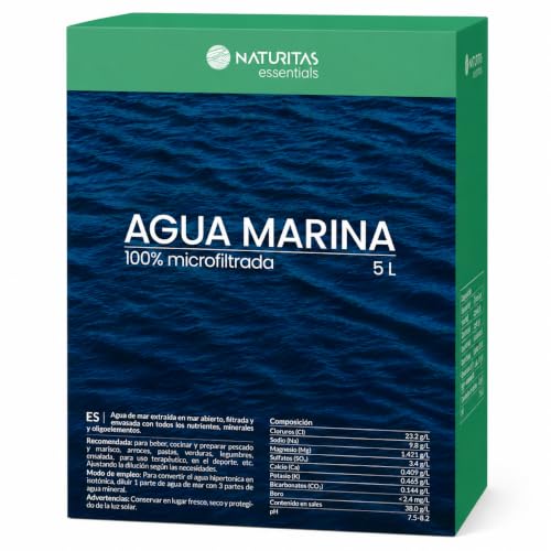 Agua sin gas | Agua Marina 5 L Naturitas Essentials Ideal Para Beber Y Cocinar Sin Aditivos Microfiltrada En Frío Agua De La Costa Brava En Contenedor De Fibra