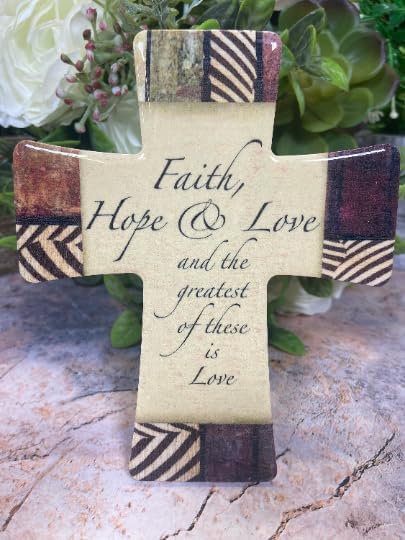 Osiris Trading UK Porcelain Cross Faith, Hope, and Love Elegant Christian Decor Spiritual Keepsake Timeless Religious Centerpiece 14.5 cm Tall