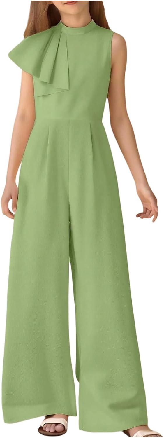 Floerns Girl's One Piece Elegant Jumpsuit Summer Sleeveless Wide Leg High Waisted Casual Rompers
