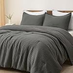 PHF Ultra Soft Waffle Weave Comforter Set Queen Size, 3 Pieces Lightweight Breathable Comfy Bedding Set, Comfy Textured 1 Comforter with 2 Pillow Shams, Grey