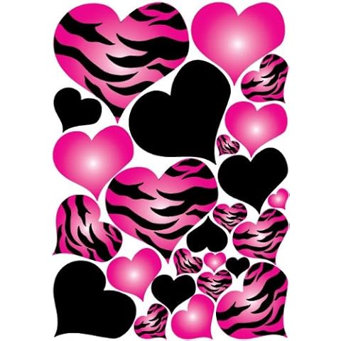 Hot Pink Radial, Zebra Print Heart Wall Decals Stickers/Jungle Safari Hearts Wall Decor Cover