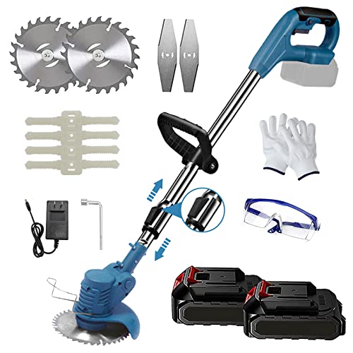 Preisvergleich Produktbild Akku Rasentrimmer Freischneider Akku Grasschneider mit 2 Akkus und Ladegerät Rasen Kantenschneider, 90°drehbarer Trimmerkopf und Teleskopstange 3-Fach Schnittwinkelverstel Leichter Elektro Motorsense