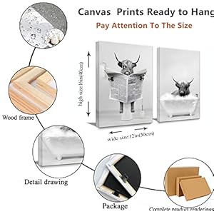 Framed 2 Pieces Bathroom Wall Art Funny Highland Cow Canvas Cow in Bathtub prints Cute Animal Pictures Modern Home Décor Humor Animals Poster Rustic Farmhouse Decoration 12"x16"x2 Framed 2 Pieces Bathroom Wall Art Funny Highland Cow Canvas Cow in Bathtub prints Cute Animal Pictures Modern Home Decor Humor Animals Poster Rustic Farmhouse Decoration 12x16x2
