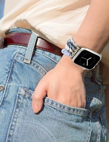 Bracelet de perles pour Apple Watch iWatch extensible bleu - 7