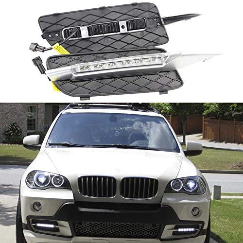LED DRL Light Assembly for BMW E70 X5 - NSLUMO 6000K Xenon White 18W High Power LED Daytime Running Light Assembly DRL Lamp Kit For 2007-2009 Pre-LCI BMW E70 X5 with Blink Signal Driving Fog Lamp