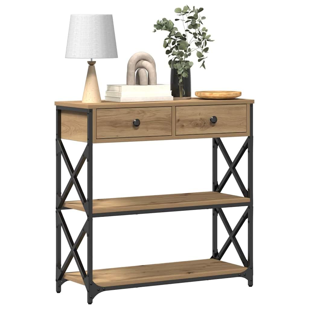 vidaXL Table Console avec tiroir chêne Artisanal 75 x 28 x 75 cm, Table d'appoint pour Salon, Cadre en Acier rectangulaire, Rangement Chic pour Couloir, unité d'affichage en Bois Robuste