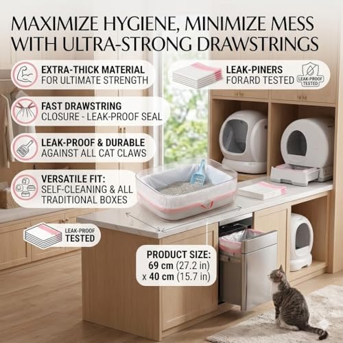 Image of Replacement Waste Bags for Self-Cleaning Cat Litter Boxes,40PCS Leakproof Liners with Drawstring, Compatible with Elfpeth CLB-1 & Most 27.2 inchL x 15.8 inchW Receptacles