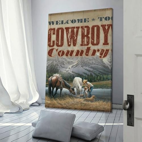 Affiche cowboy vintage pour salon | Cadre déco rétro chic 50x75