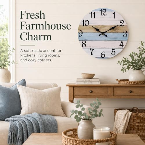 Image of CHYLIN Wall Clock Silent Non-Ticking Battery Operated Rustic Wood Grain