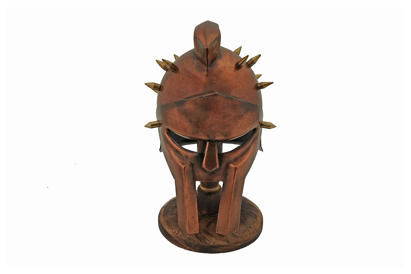 Casco de gladiador decorativo en miniatura con acabado de latón con soporte