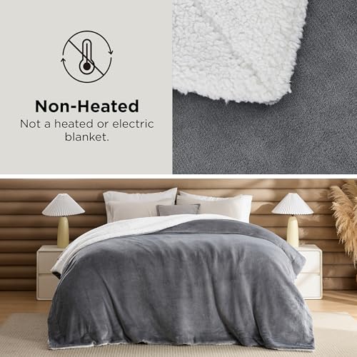 Bedsure GentleSoft Sherpa Fleece Throw Blanket for Couch, Non-Heated, Thick & Warm Christmas Cozy Blanket for Winter, Soft Fuzzy Plush Throw Gifts for Women and Men, Grey, 50x60 Inches
