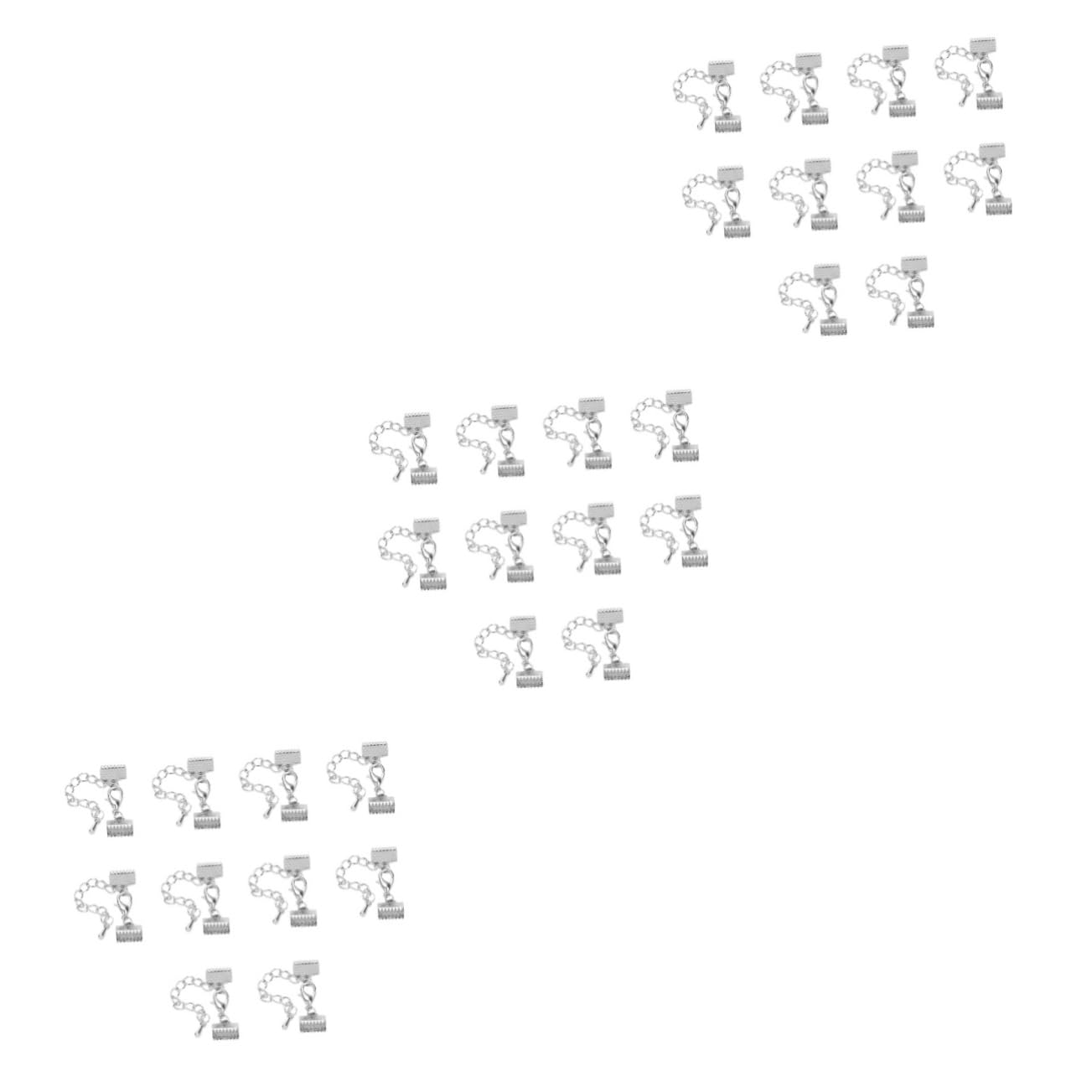 LALAFINA 3sets Plated Ribbon Ends Lobster Buckle DIY Jewelry Making Clasp 5cm Chain and 12mm Fastener Clasps 10pcs*3