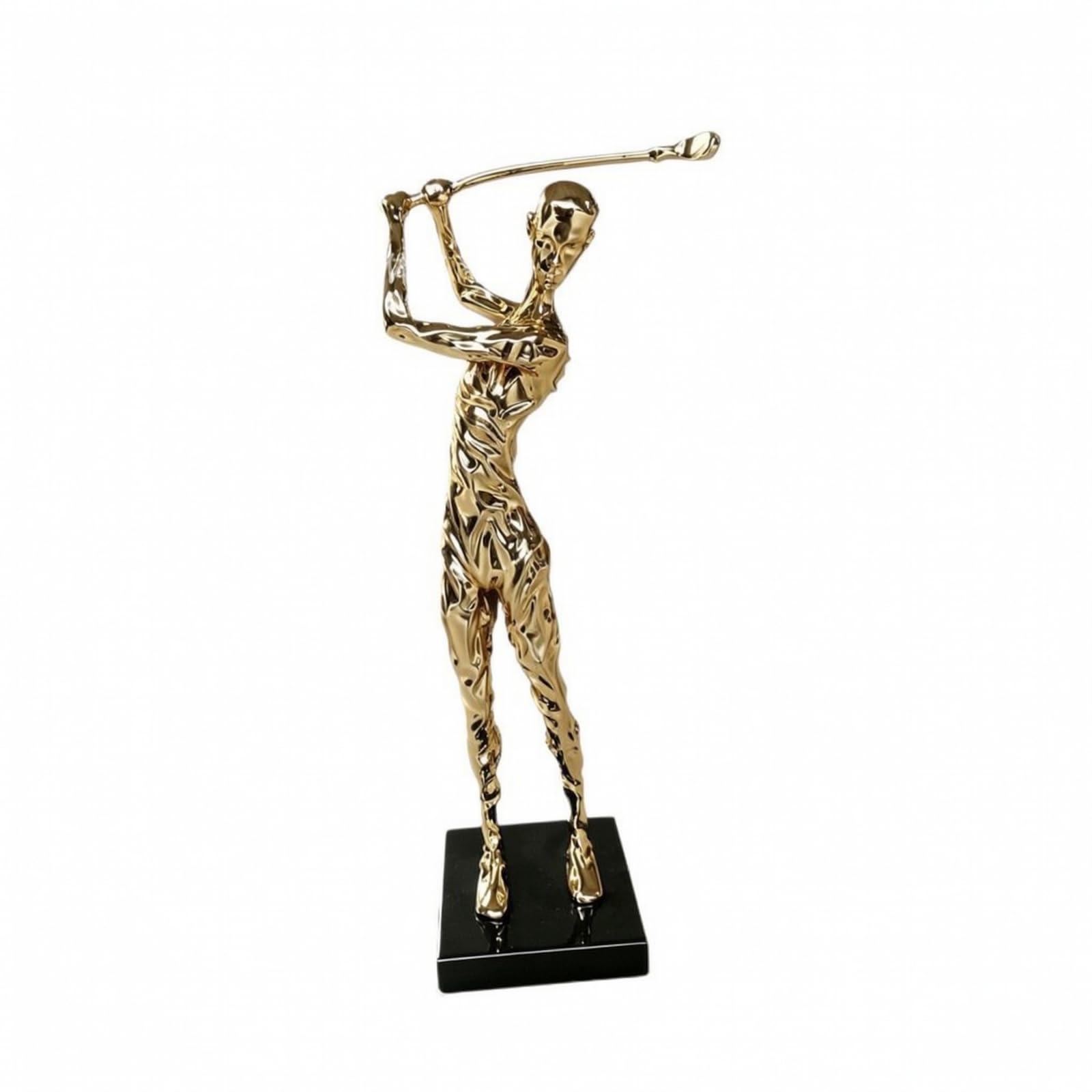 Golf Figur Skulptur Trophäe Dynamische Golfer Darstellung mit Polierter Oberfläche auf Ebonisiertem Sockel aus Legierung, Gold Gesprüht, Modern Minimalistisch