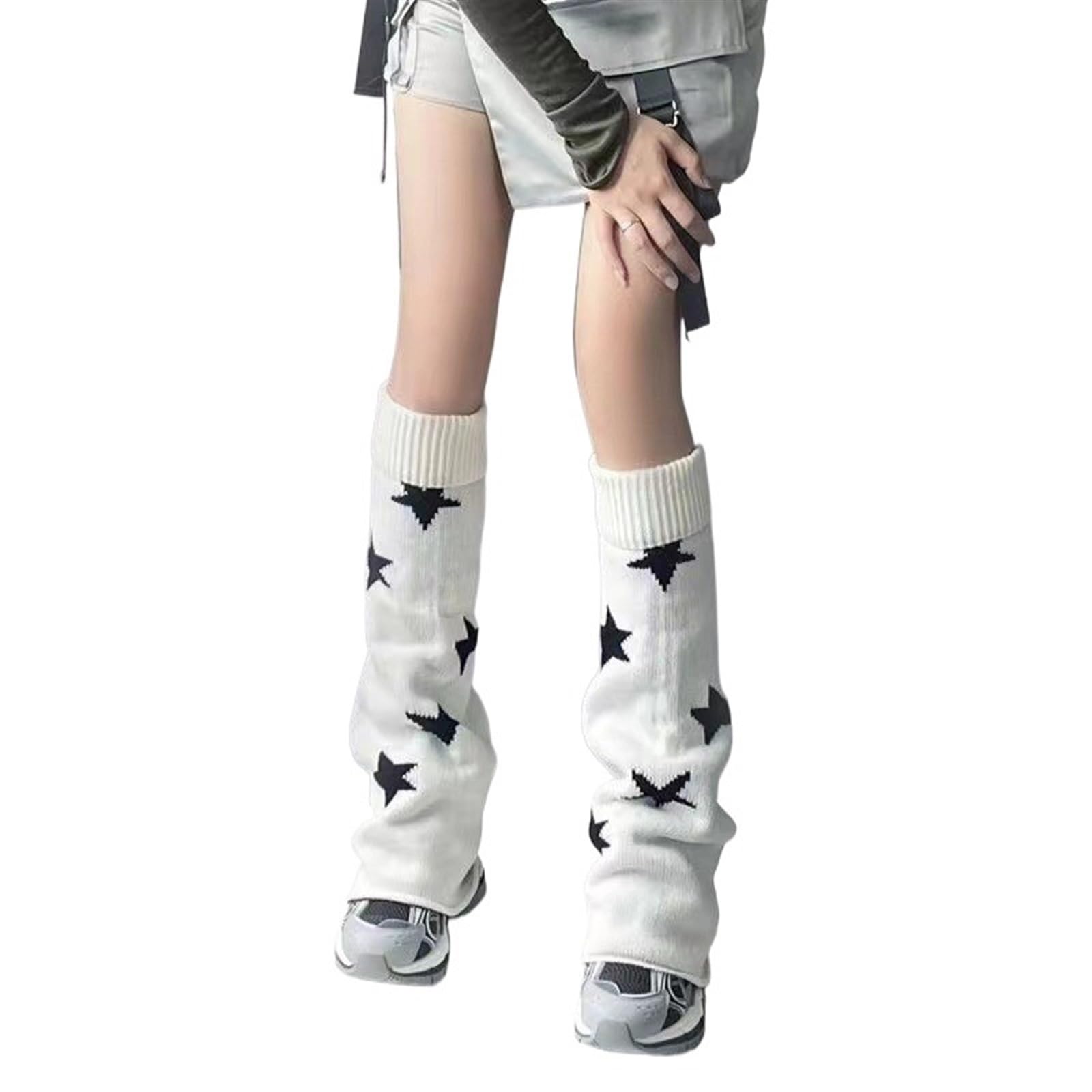 Yanrose Unisex Kids White Black And Leg Warmers Y2k Star Harajuku Kawaii Japanese Socks Goth Lolita Knit Long Socks Streetwear (Color : )
