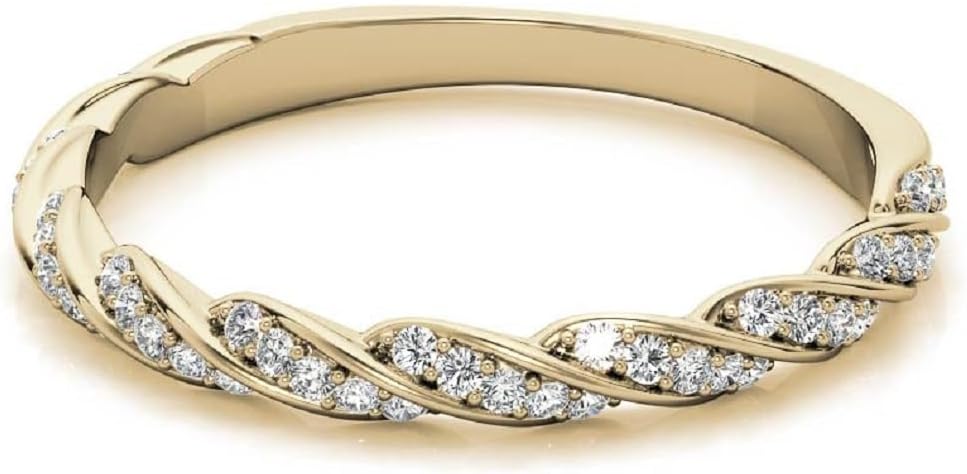 18K Solid Yellow Gold, Wedding Band for Her, Moissanite Diamond Solitaire Propose Ring, Round Cut 0.20 CT Full Eternity Band, Engagement Ring Bridal Handmade Band, Ring's Women