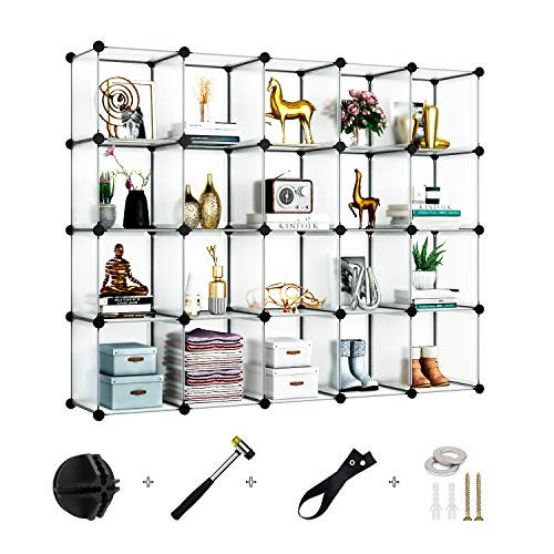 GREENSTELL 20 Cubes Storage Organizer,DIY Plastic Stackable Shelves Multifunctional Modular Bookcase Closet Cabinet for Books,Clothes,Toys,Artworks,Decorations (White)