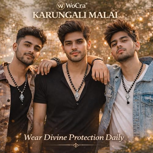 Image of Karungali Malai 8mm Certified with Divine Om Shiv Trishul Pendant Silver Plated Original | 54 Beads Authentic Black Ebony Wood Mala with German Silver Cap for Men & Women | Spiritual Protection Necklace, Lord Shiva & Murugan Blessings - 1 Piece