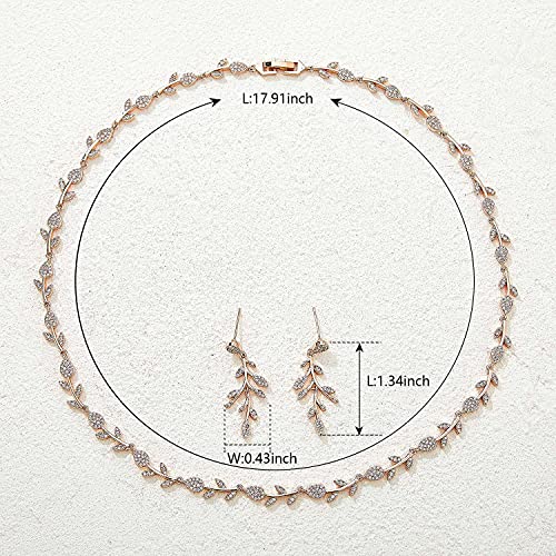 Sweetv Cubic Zirconia Wedding Jewelry Sets For Bride Bridesmaids, Crystal Rose Gold Leaf Vine Bridal Earrings And Necklace Set For Women Jewelry Gifts #TOP4