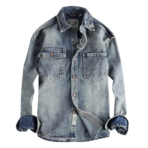 Chemise en jean homme à manches longues brodée au style vintage et col revers