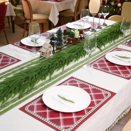 9 FT Christmas Norfolk Pine Garlands, Real Touch Realistic Artificial Christmas Garland, Artificial Greenery Garland for Christmas Table Wall Fireplace Mantle Indoor Outdoor Decorations