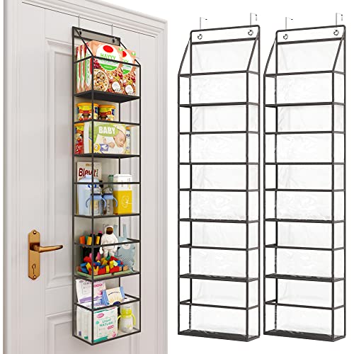 Image of Fixwal 2 Pack Over The Door Pantry Organizer Hanging Storage Room Organizer 5-Shelf with Clear Plastic Pockets Large Capacity for Closet Bedroom Bathroom (Grey)