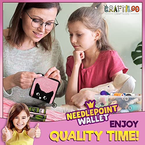 Image of Needlepoint Kit for Kids Ages 6-12 - Cat Wallet Cross Stitch Craft