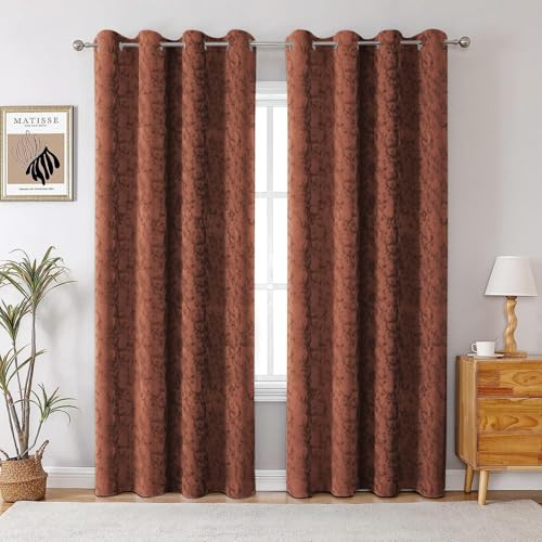 Image of Homestan Abstract Design Velvet Long Door Curtains 9 Feet Long Set of 2 with Stainless Steel Grommets for Home Decor (9 X 4.5, Rust)