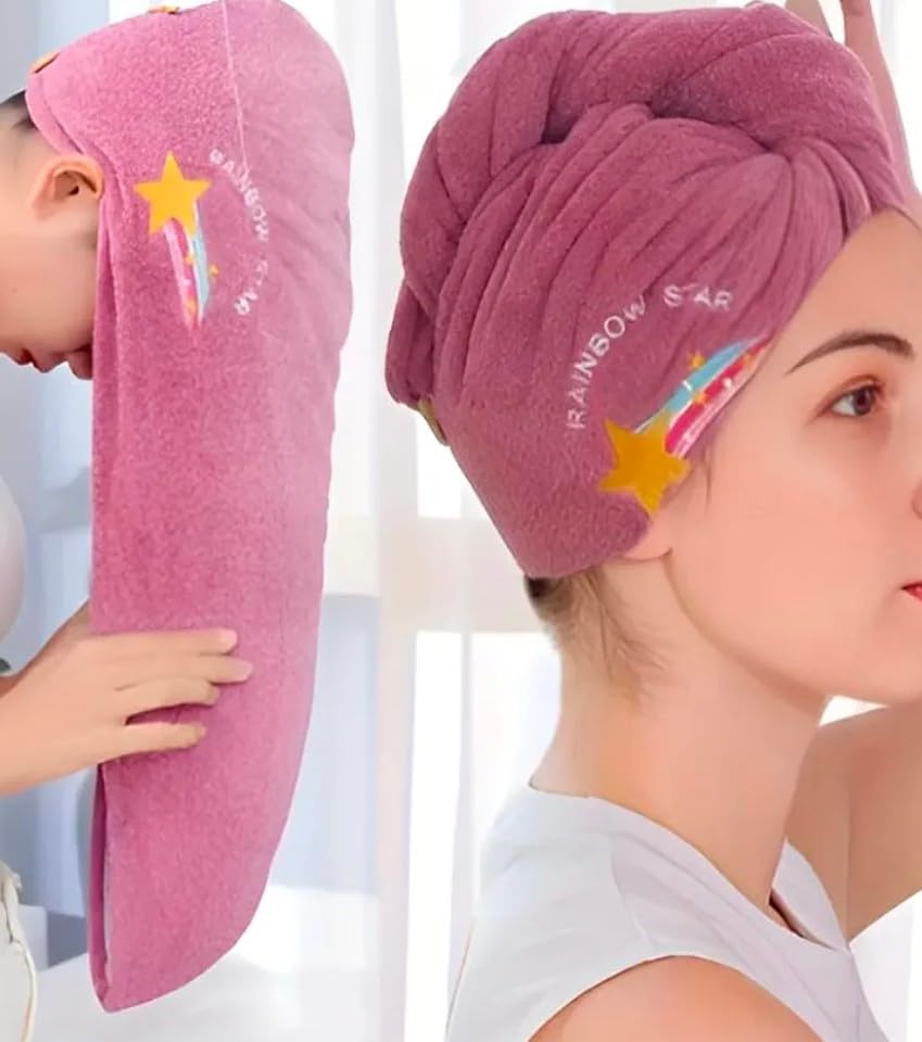 Rainbow Star Microfiber Hair wrap Towel, Quick Dry Hair Wrap, Maroon Soft Microfiber Towel for Girls and Women for Hair wrap-image-9
