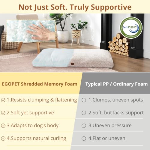 EGOHOME Dog Bed for Large Dogs, Shredded Memory Foam, Washable, Non-Slip | Balanced Support Foam, CertiPUR-US, Removable Washable Cover, Rose Velvet, Dog Crate Bed & Kennel Pad, 35 x 23 Inch, Beige - Image 4