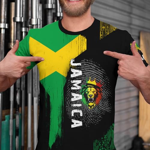 Men's Jamaican Flag T-Shirt Lion Print Short Sleeve Shirt Novelty Round Neck Top Jamaican Tee Unisex3