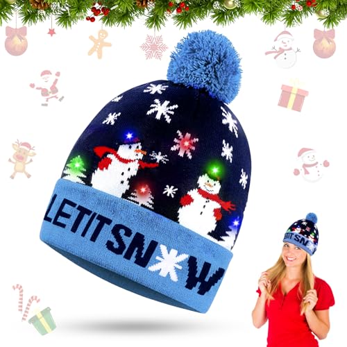 LED Weihnachtsmütze, LED Leuchten Hut Mütze Stricken,...
