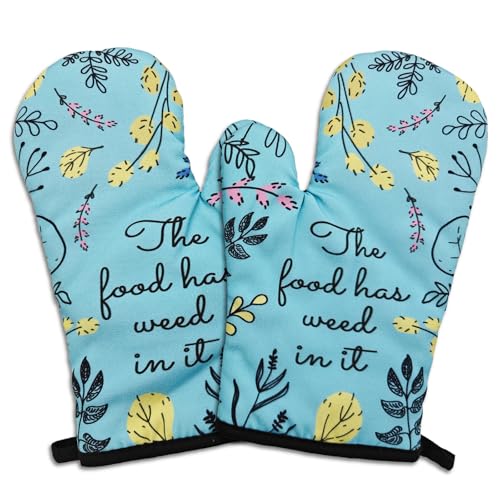 GOSJINNK 2 Pcs Funny Oven Mitts The Food Has Wxxd in It Heat Resistant Mitts Trendy Silicone Non-Slip Baking Mitts with Hanging Loop Funny Kitchen Accessories Gifts for Women Family Friend Sister by GOSJINNK - Used condition - US$13.97