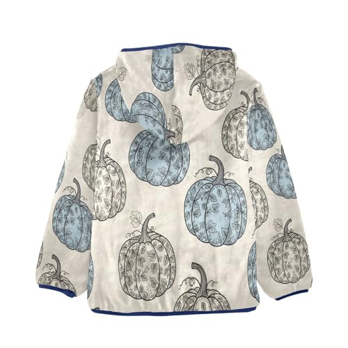 Pumpkin Pattern with Floral Toddler Fleece Jacket Girl Boys Hooded Fleece Jacket Coat Warm Outwear Zip-up 3-10T2