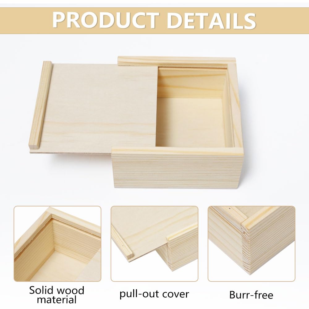 6 Pezzi Scatole in Legno con Coperchio Scorrevole 10x10x5cm Piccole Scatole di Legno Portaoggetti Naturale Non Finite Cassetta Legno Quadrate per Gioielli e Artigianato Fai da te